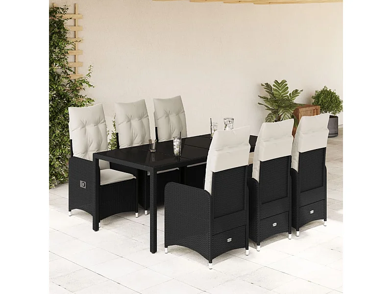 Ensemble de bistro de jardin 7 pcs coussins noir poly rotin