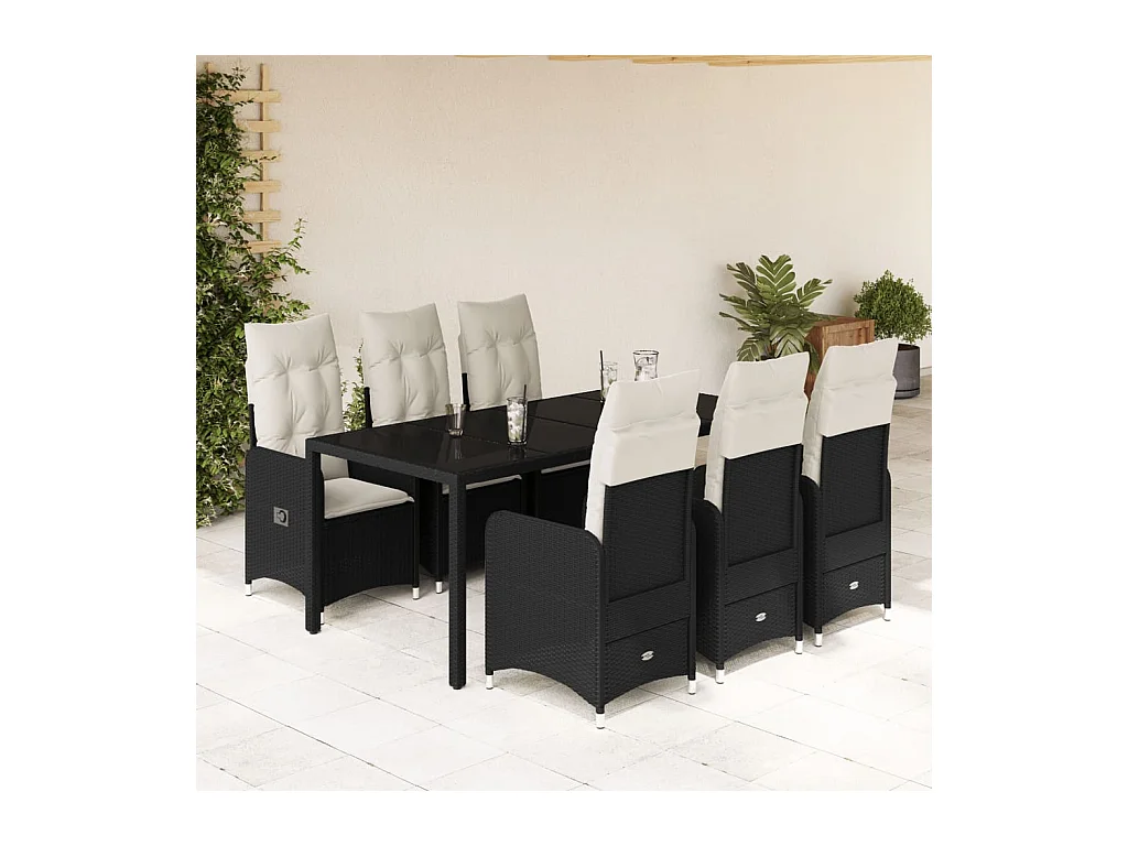 Set da Bistrò da Giardino 7 pz con Cuscini Nero in Polyrattan