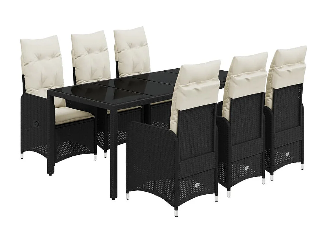 Ensemble de bistro de jardin 7 pcs coussins noir poly rotin