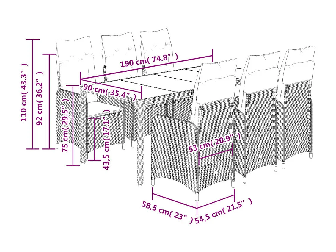 Ensemble de bistro de jardin 7 pcs coussins noir poly rotin