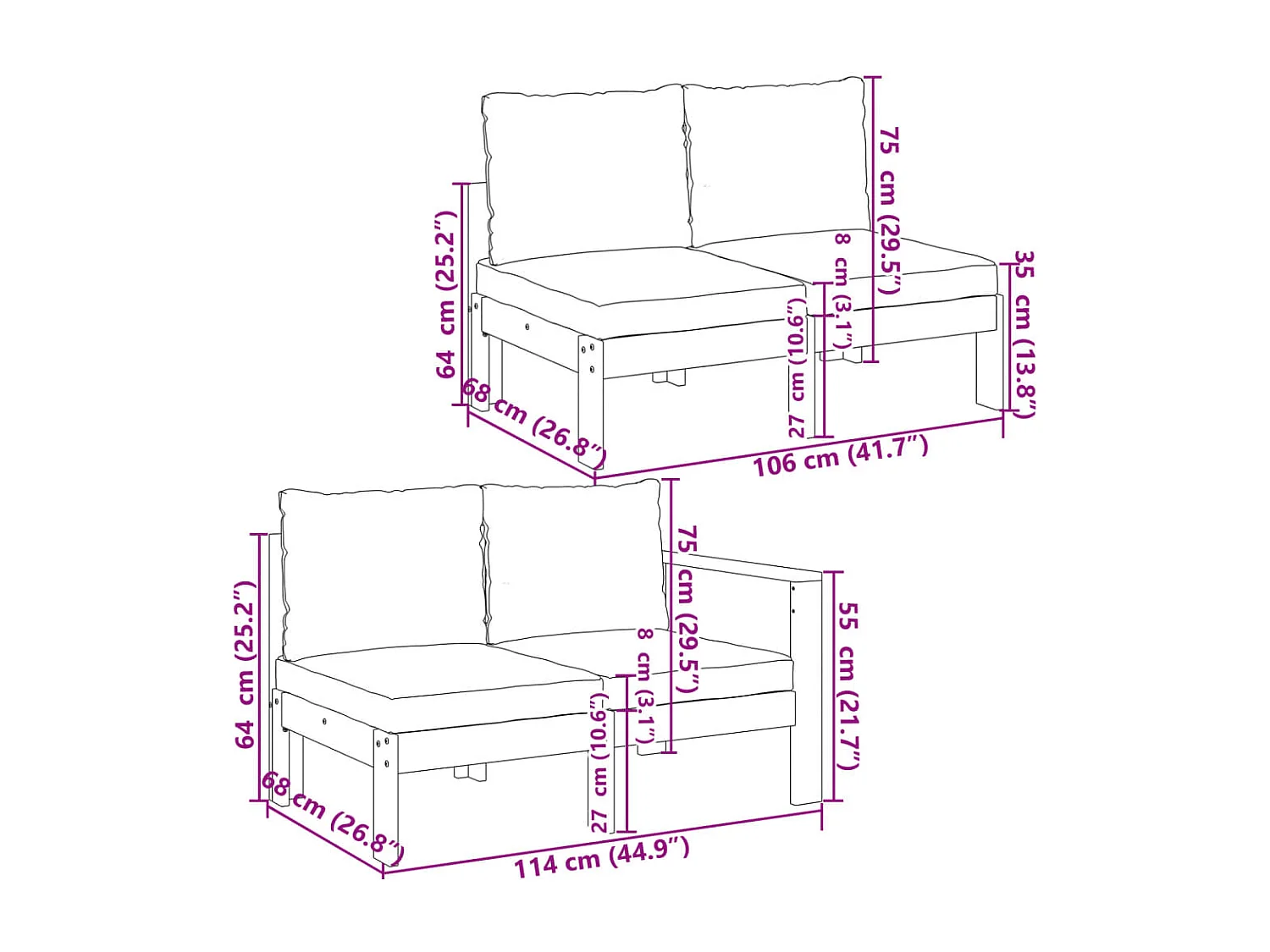 Salon de jardin avec coussins 6 pcs bois d'acacia solide