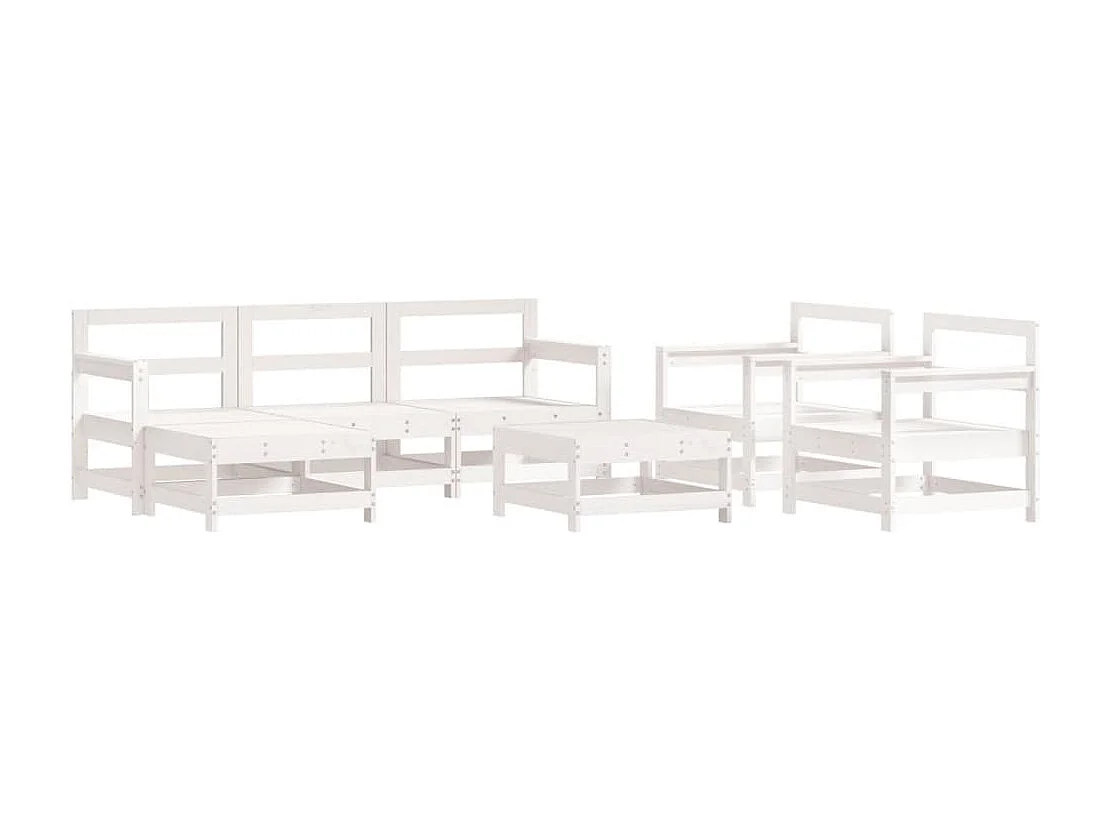 7 pcs conjunto lounge de jardim pinho maciço branco