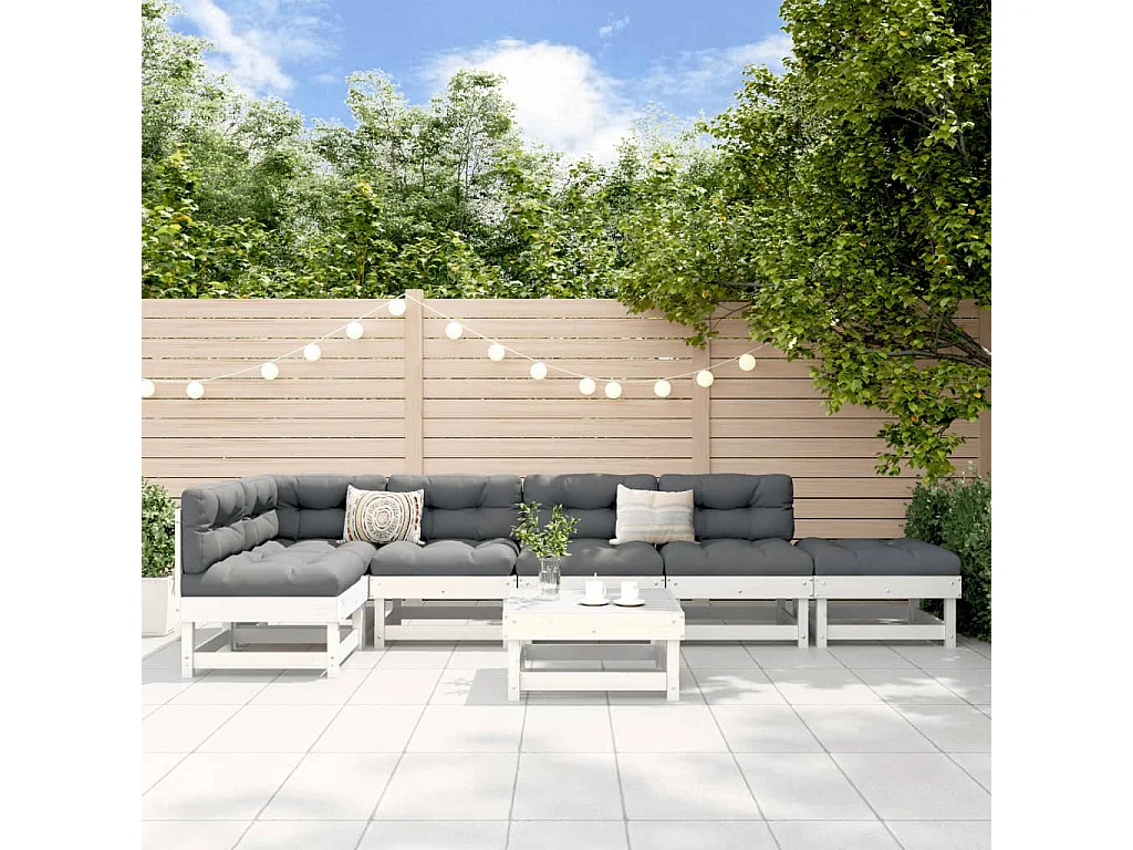 7 pcs conjunto lounge de jardim pinho maciço branco