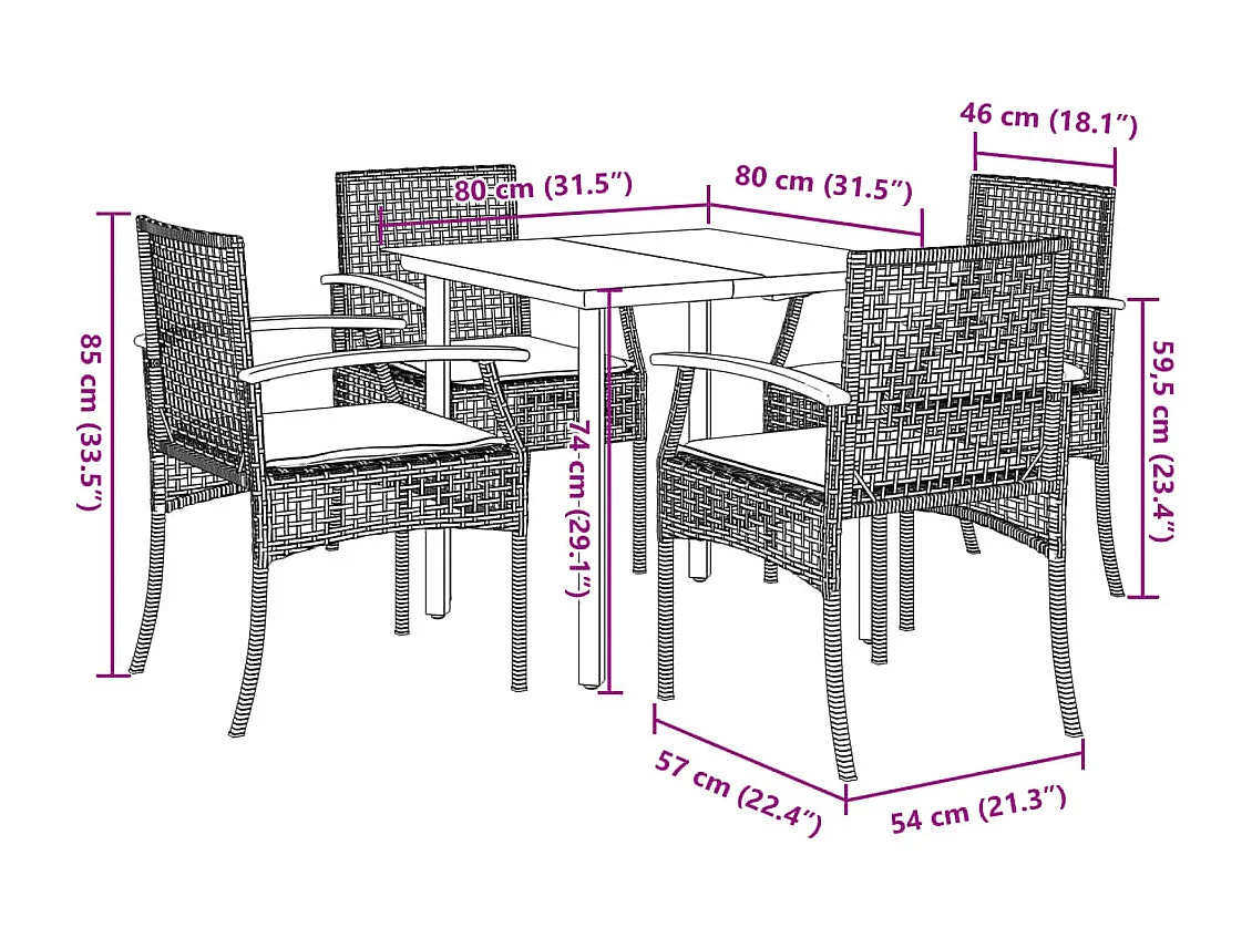 Set da Pranzo da Giardino 5 pz Nero con Cuscini in Polyrattan
