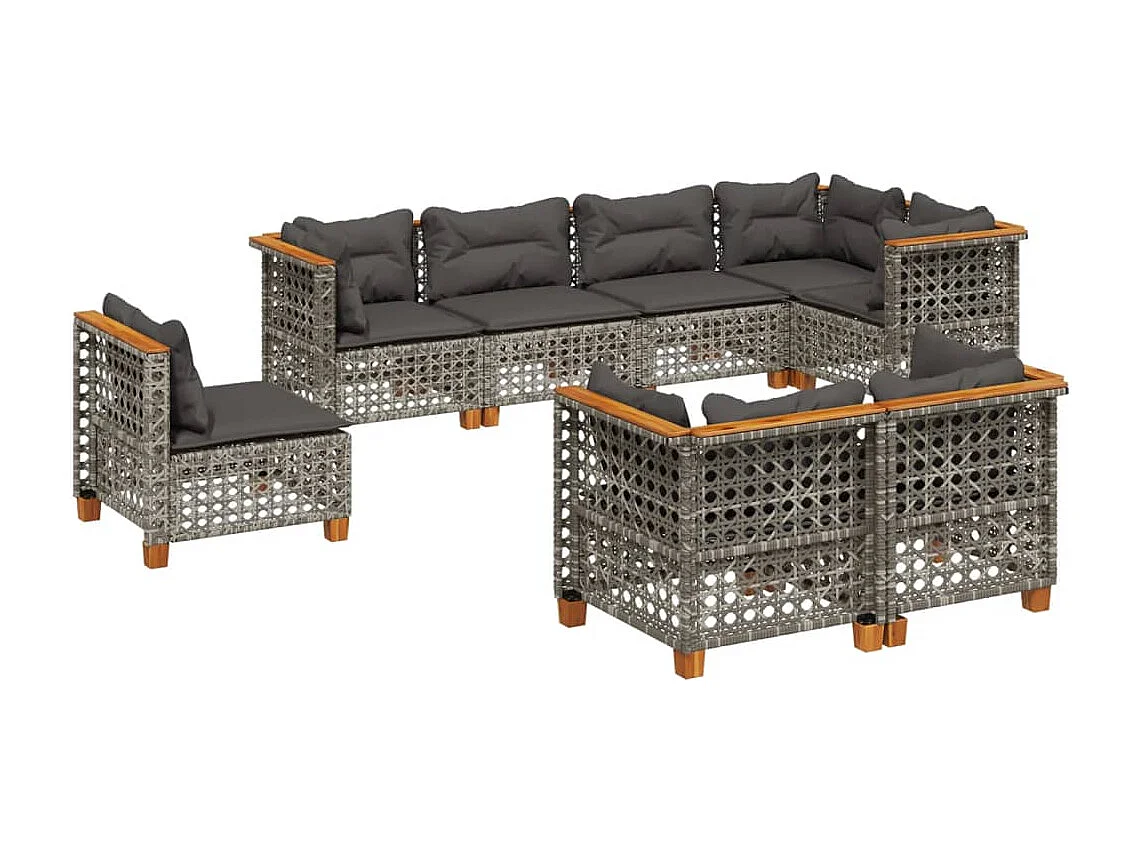 8-tlg. Garten-Sofagarnitur mit Kissen Grau Poly Rattan