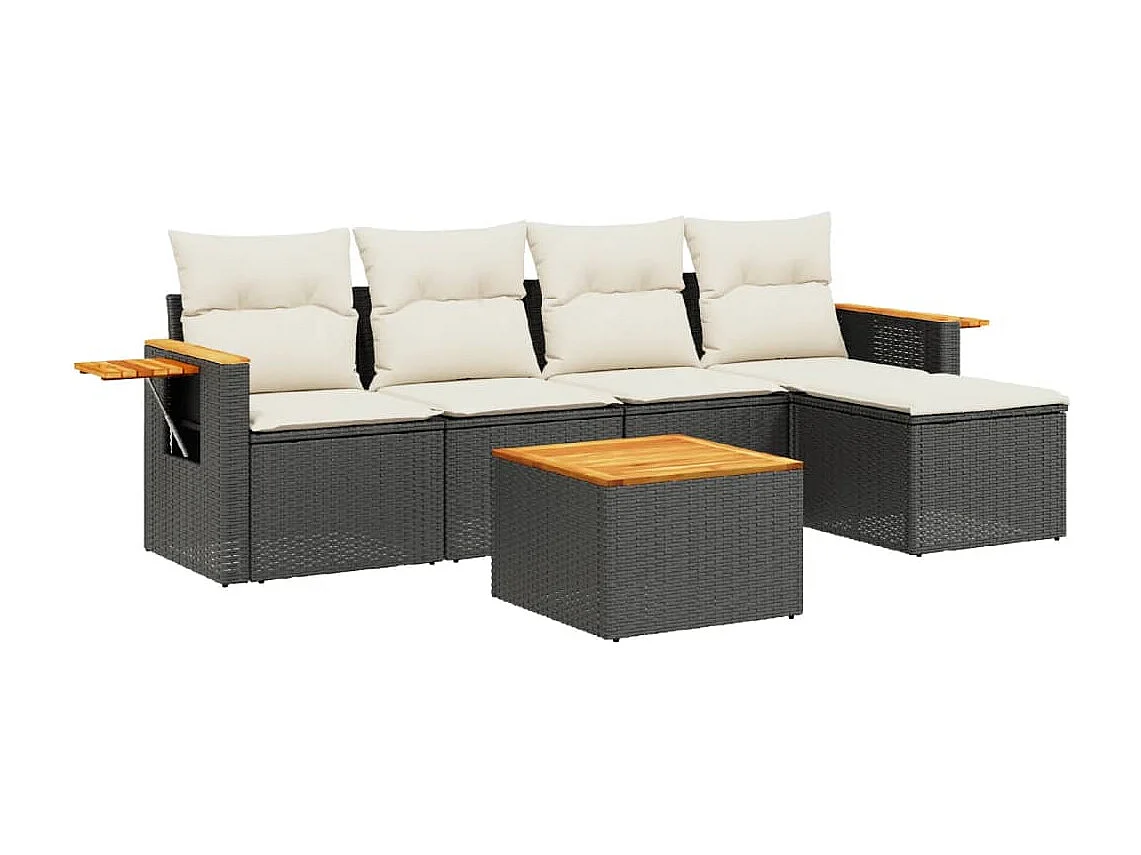 Set Divano da Giardino 6 pz con Cuscini Nero in Polyrattan