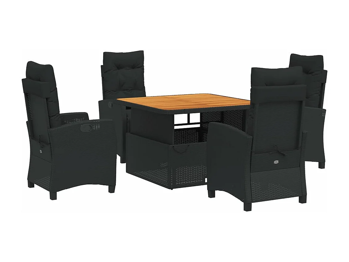 Ensemble à manger de jardin coussins 5pcs Noir Résine tressée