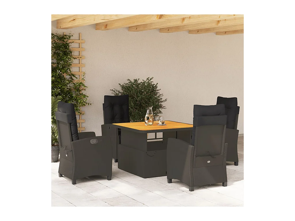 Ensemble à manger de jardin coussins 5pcs Noir Résine tressée