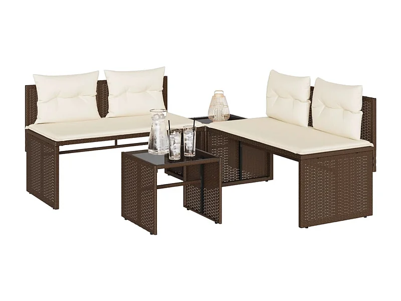 Set Divano da Giardino 4 pz con Cuscini Marrone in Polyrattan