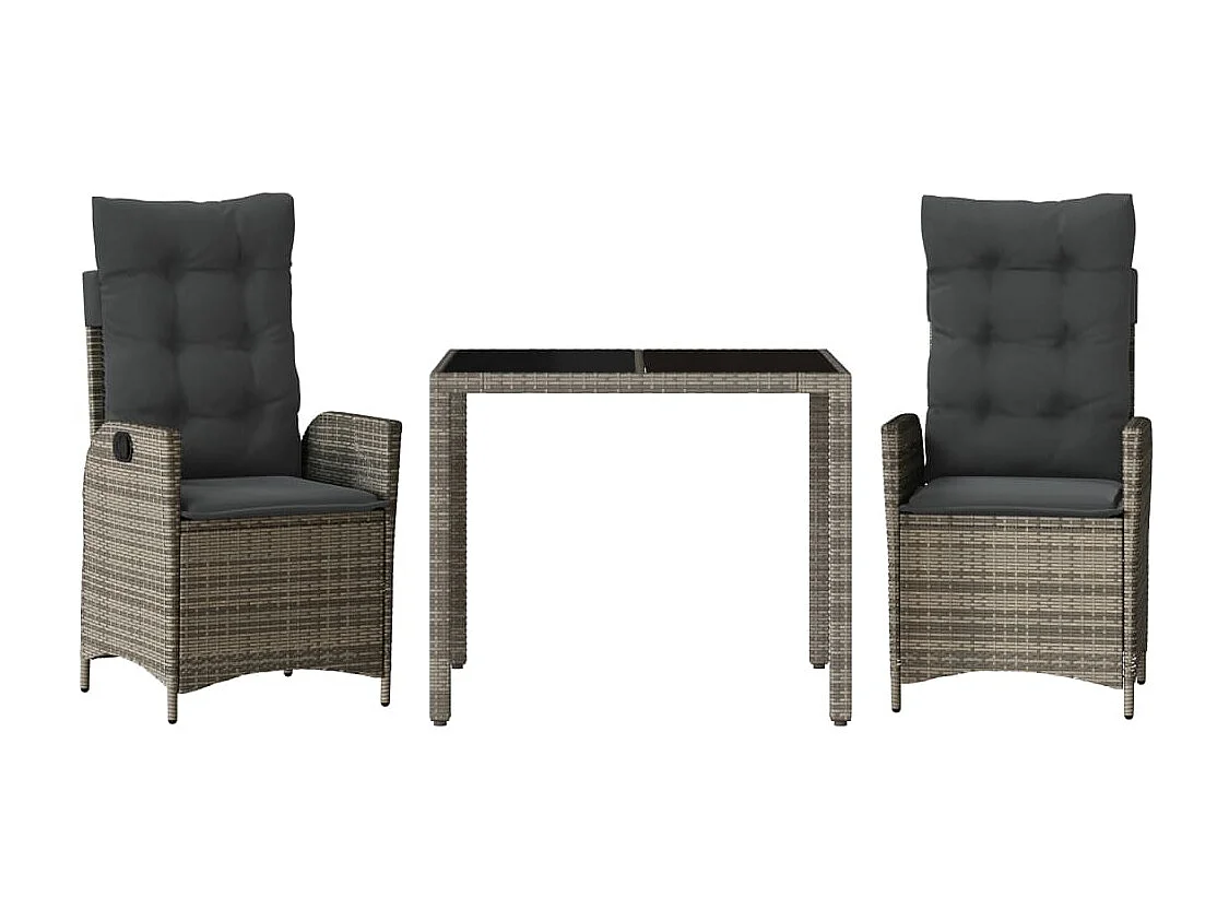 Ensemble à manger de jardin 3 pcs coussins gris résine tressée