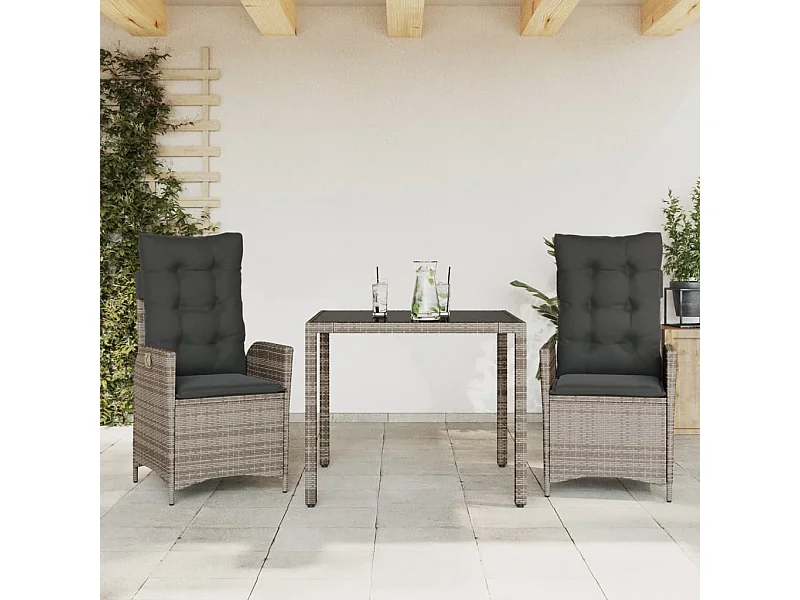 Ensemble à manger de jardin 3 pcs coussins gris résine tressée