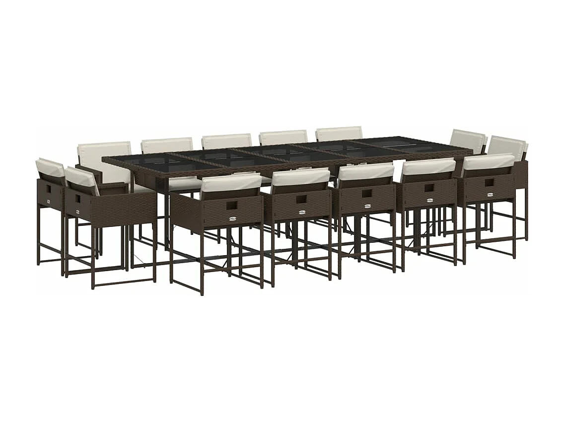 Ensemble à manger de jardin avec coussins 15 pcs marron rotin