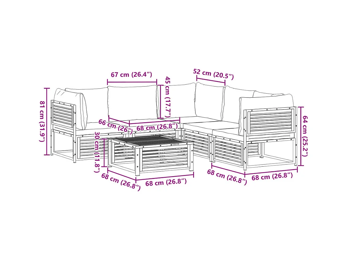 Salon de jardin avec coussins 6 pcs bois d'acacia solide