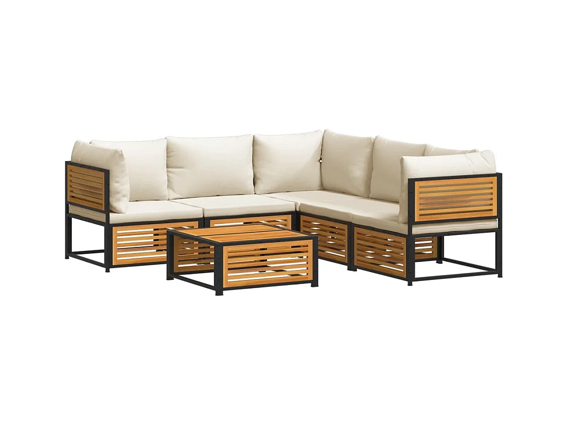 Salon de jardin avec coussins 6 pcs bois d'acacia solide