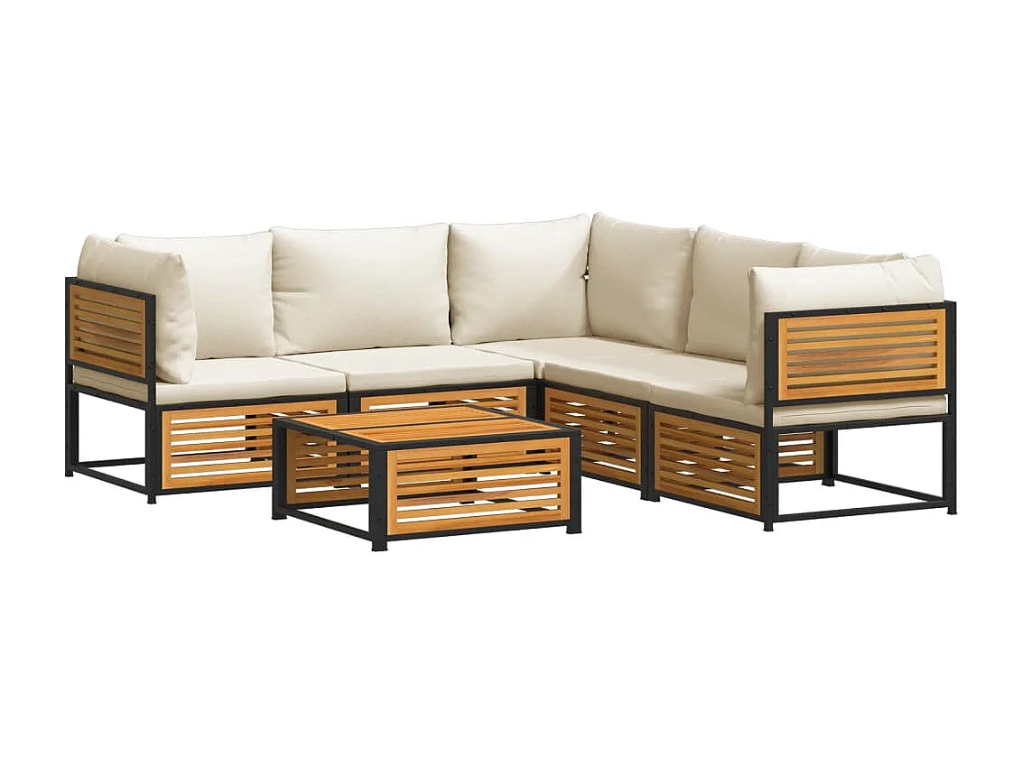 6 pcs conjunto de sofás de jardim com almofadões acácia maciça