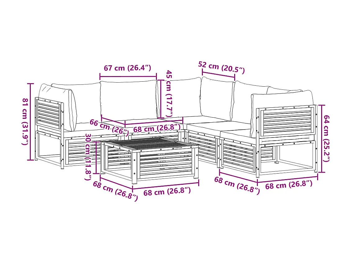 6 pcs conjunto de sofás de jardim com almofadões acácia maciça