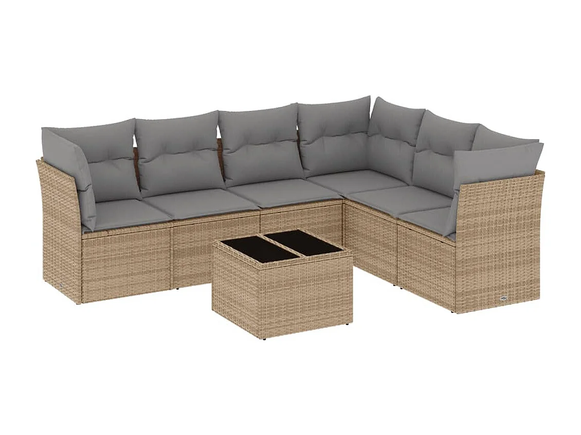 7-tlg. Garten-Sofagarnitur mit Kissen Beige Poly Rattan