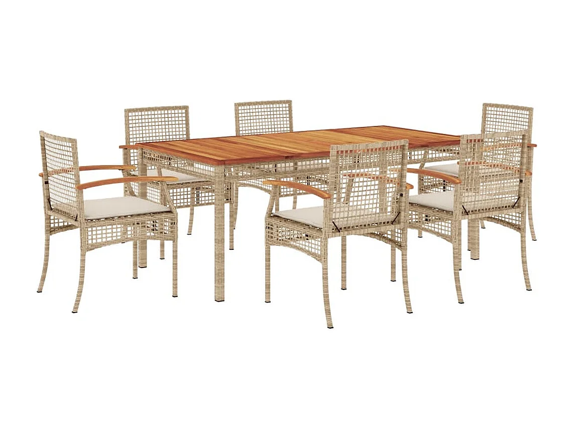 Ensemble à manger de jardin et coussins 7 pcs beige poly rotin