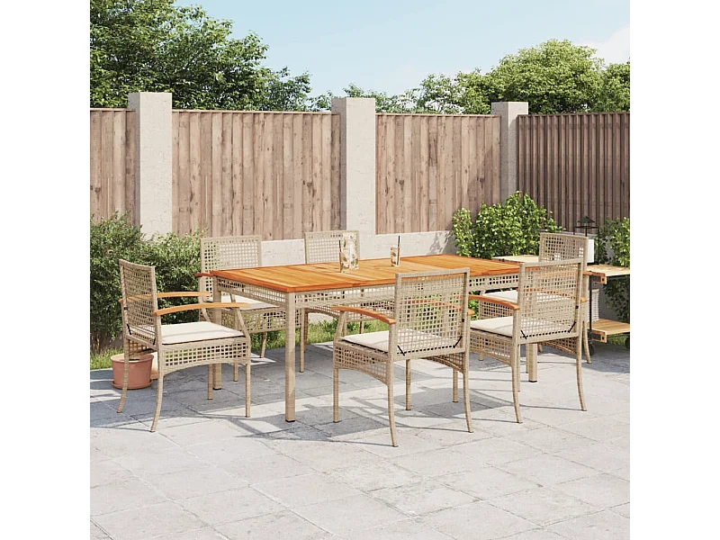 Set comedor de jardín 7 pzas con cojines ratán sintético beige