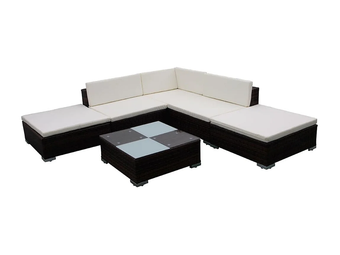 Set Divani da Giardino 6 pz con Cuscini in Polyrattan Marrone