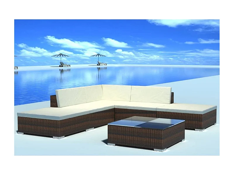 Set Divani da Giardino 6 pz con Cuscini in Polyrattan Marrone
