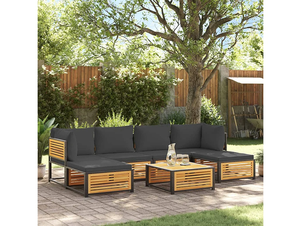 Salon de jardin avec coussins 7 pcs bois massif d'acacia