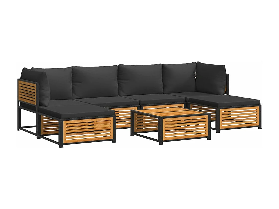 Salon de jardin avec coussins 7 pcs bois massif d'acacia