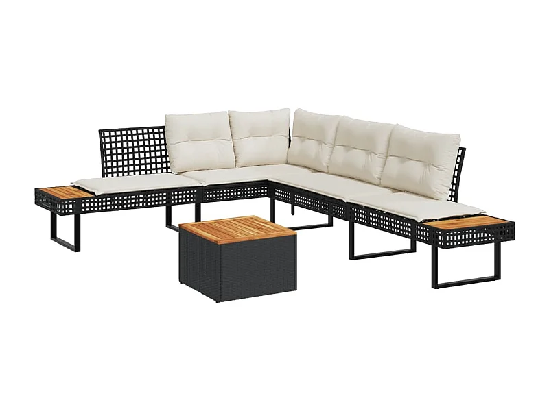 Salon de jardin avec coussins 2 pcs noir résine tressée acacia
