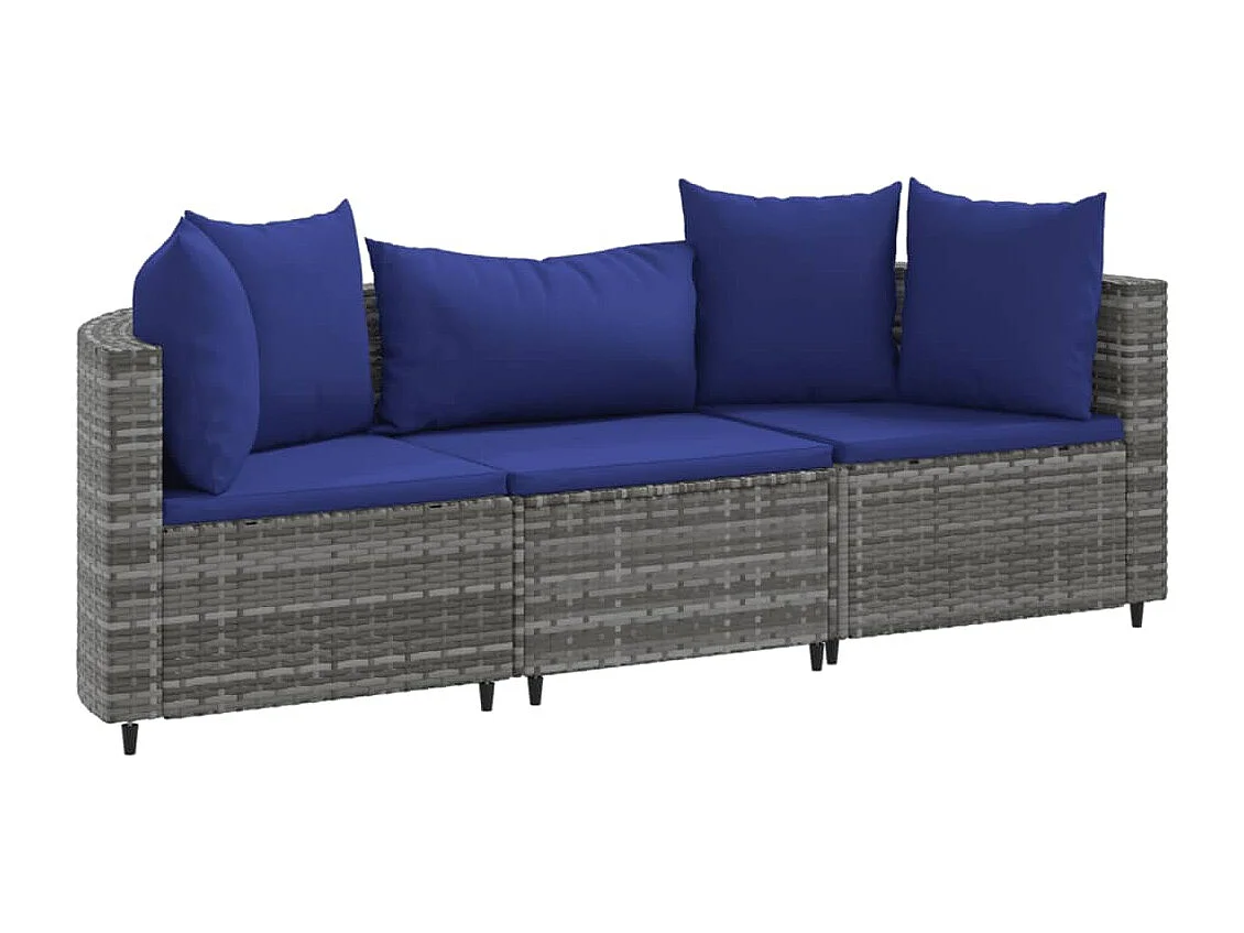 Set Divani da Giardino 3 pz con Cuscini Grigio in Polyrattan