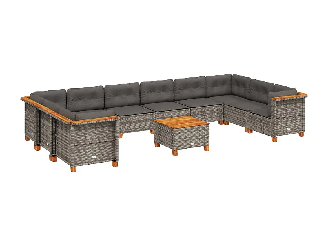 11-delige Loungeset met kussens poly rattan grijs