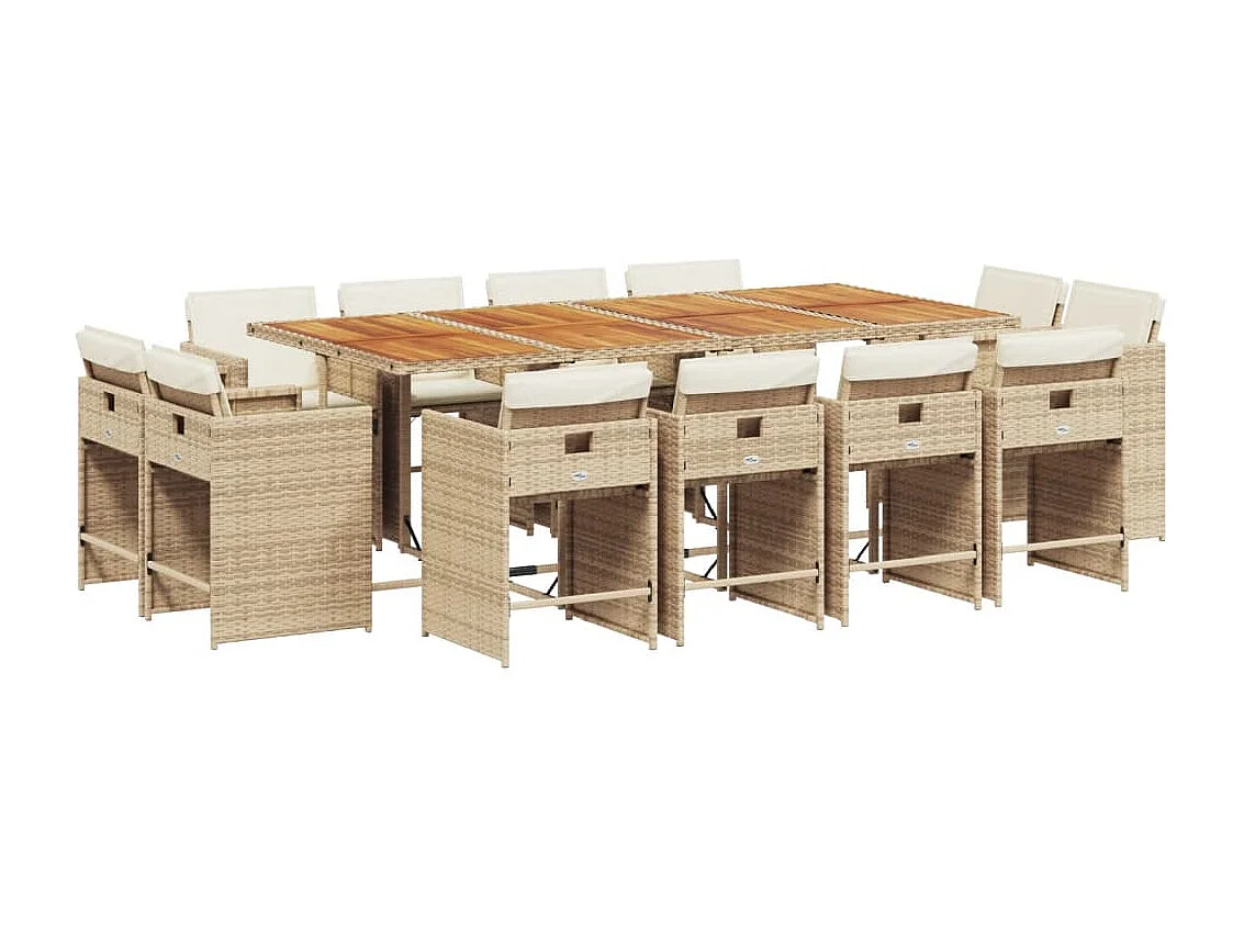 Ensemble à manger de jardin et coussins 13 pcs beige