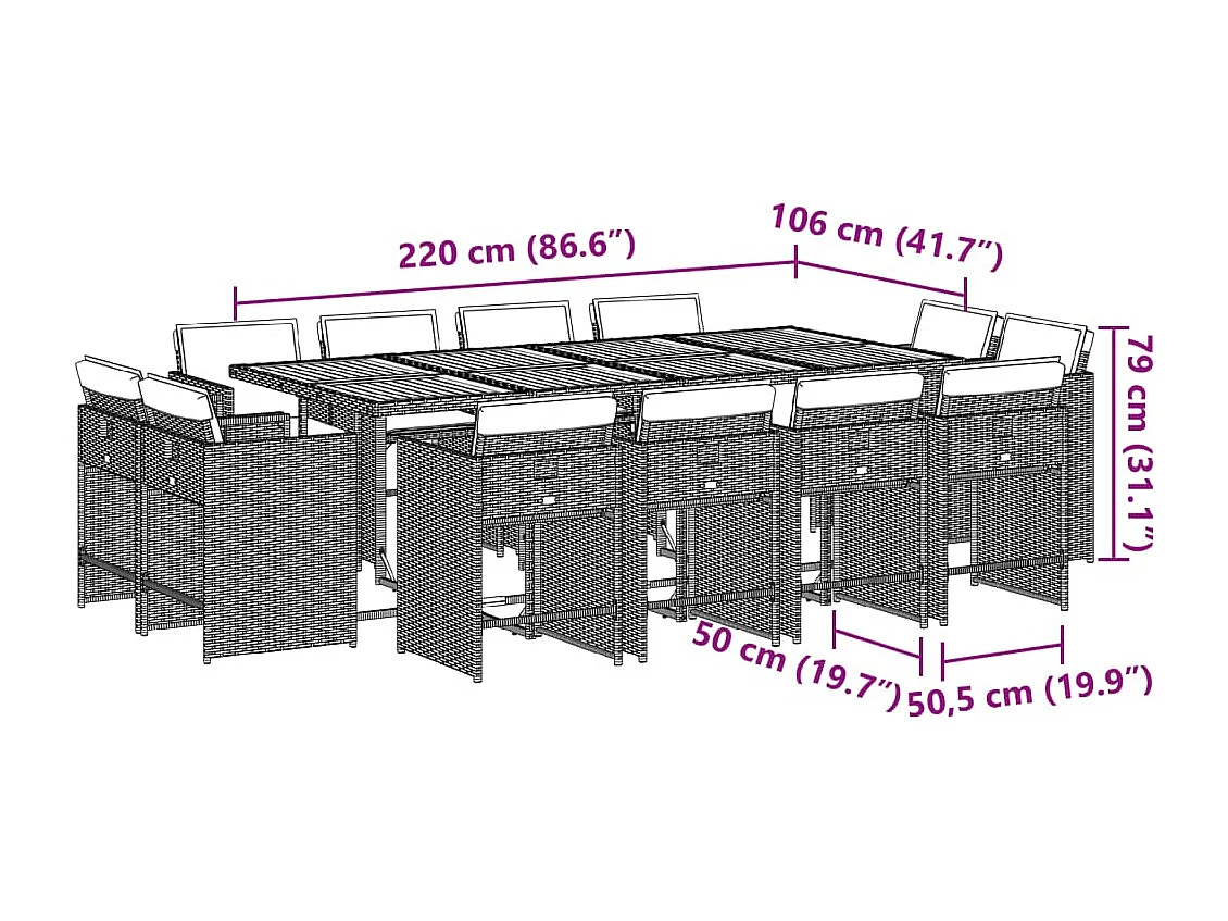 Ensemble à manger de jardin et coussins 13 pcs beige