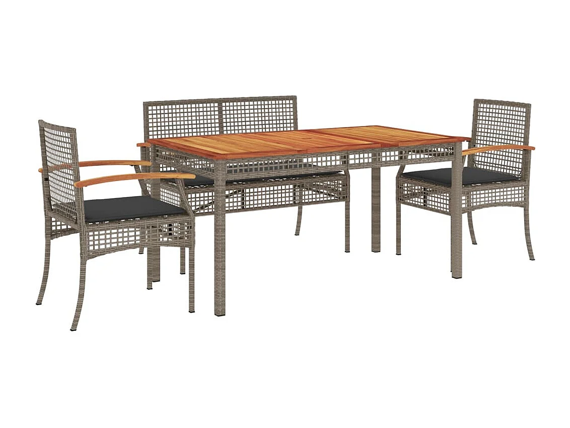 5 pcs conjunto de jantar p/ jardim c/ almofadões vime PE cinza