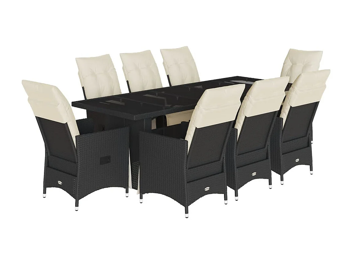 Set Bistrò da Giardino 9 pz con Cuscini in Polyrattan Nero