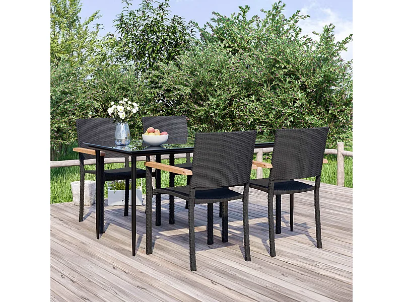 5-tlg. Garten-Essgruppe Schwarz Poly Rattan