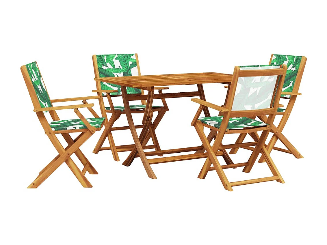 Set de comedor jardín 5 pzas tela madera maciza estampado hojas