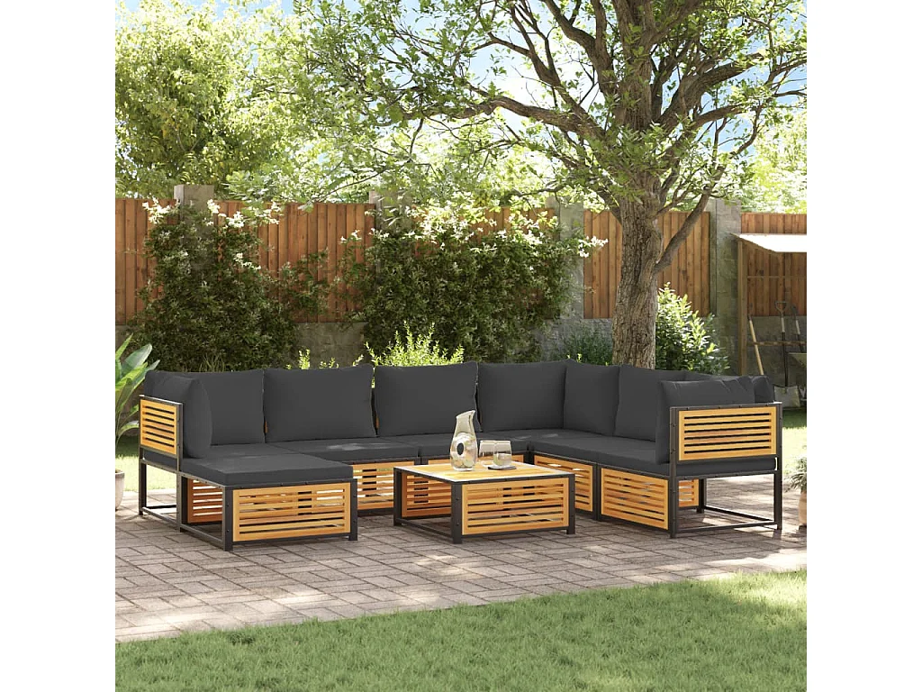 Salon de jardin avec coussins 8 pcs bois massif d'acacia