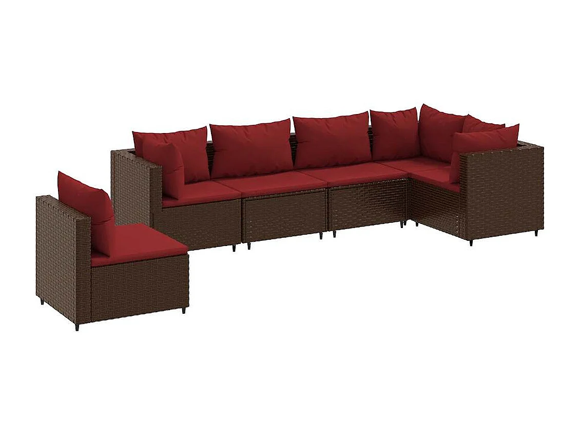 Set Mobili da Giardino 6pz con Cuscini in Polyrattan Marrone