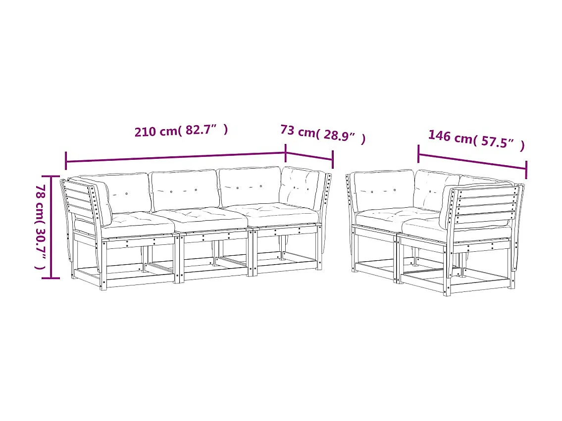Set Divani Giardino 5pz con Cuscini Marrone Cera Massello Pino