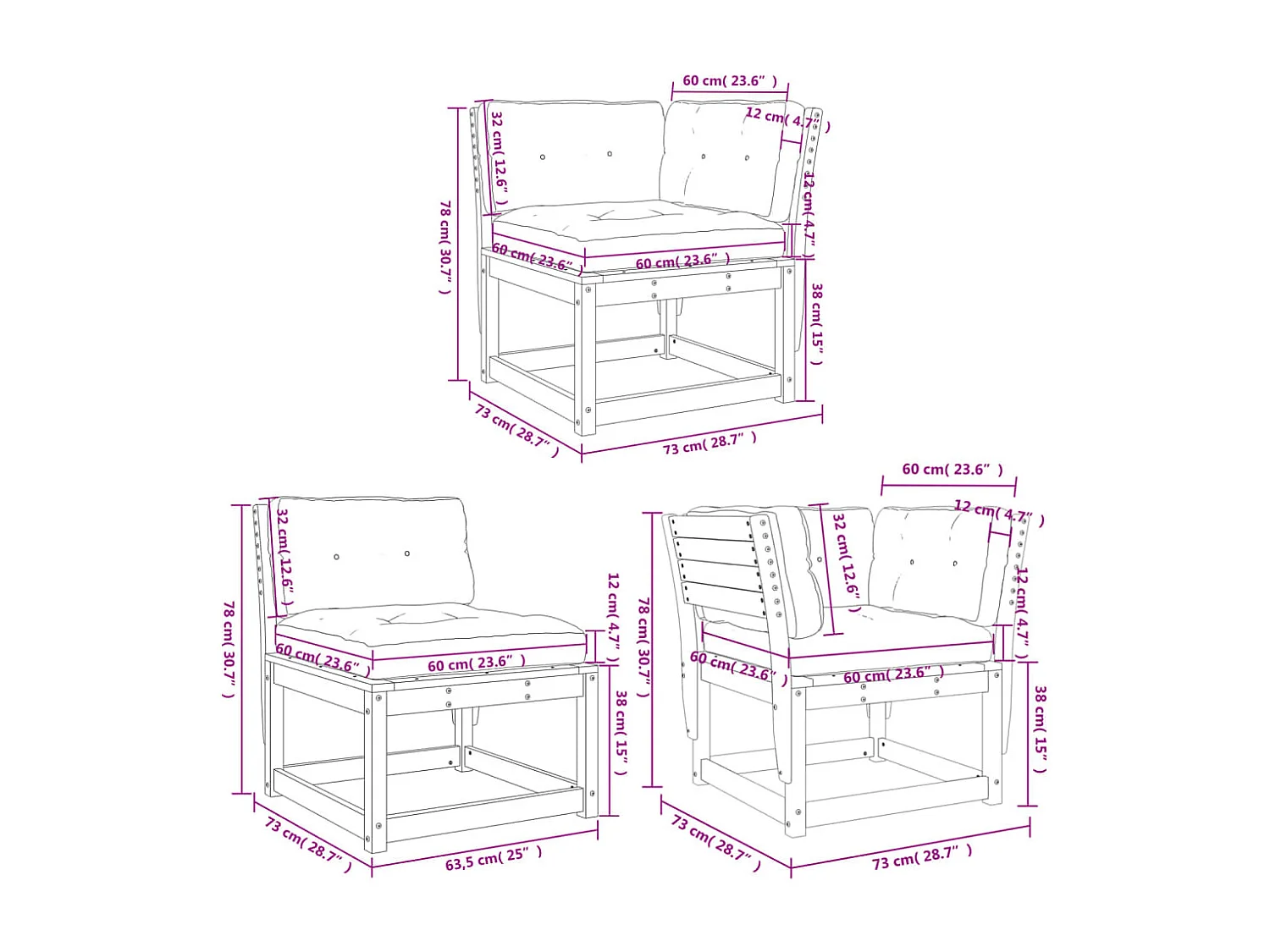 Set Divani Giardino 5pz con Cuscini Marrone Cera Massello Pino