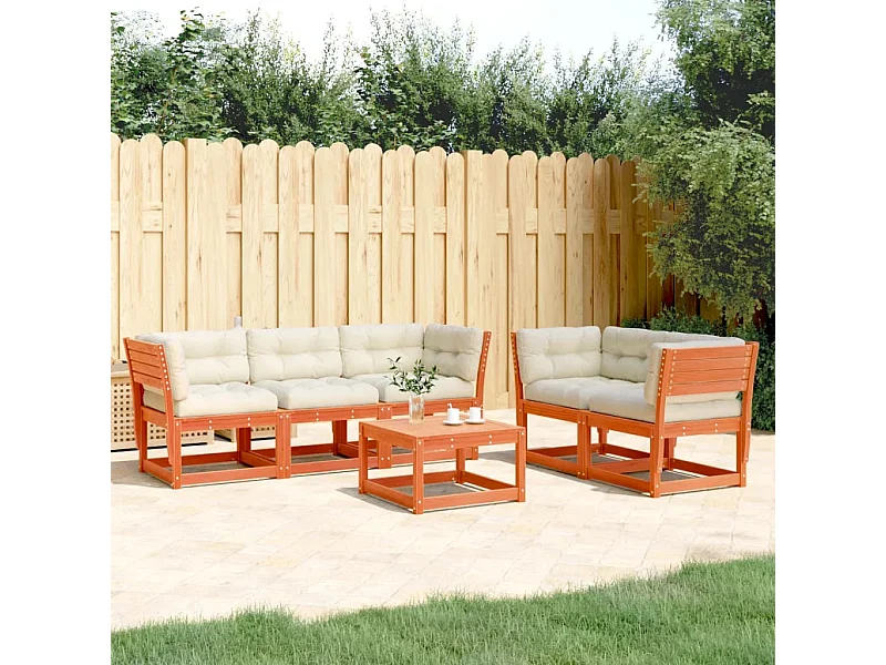 Set Divani Giardino 5pz con Cuscini Marrone Cera Massello Pino