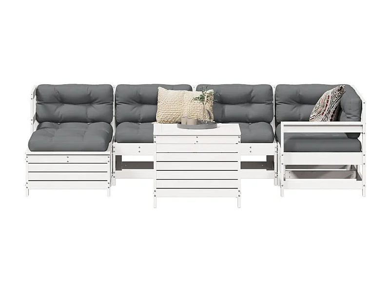 Set Divani da Giardino 7 pz Bianco in Legno Massello di Pino