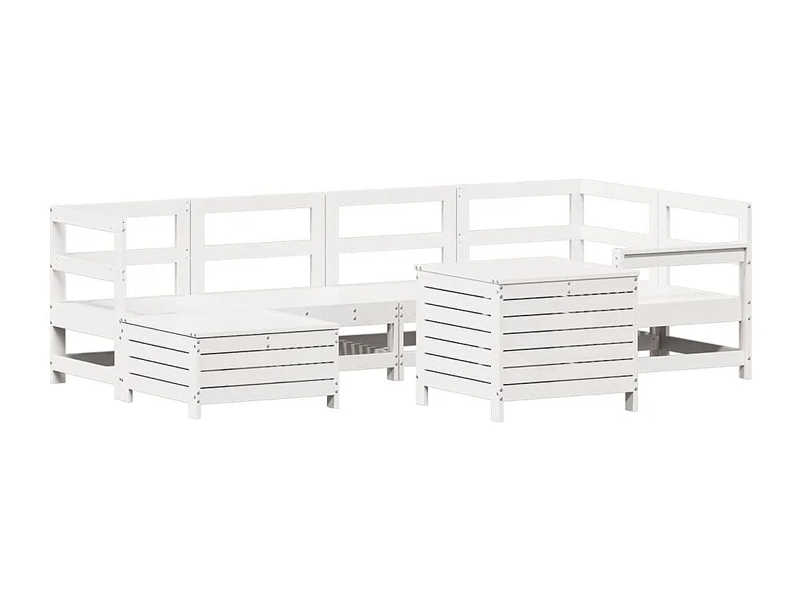 Salon de jardin 7 pcs blanc bois de pin massif