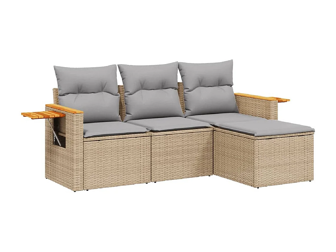 Set Divano da Giardino 4 pz con Cuscini Beige in Polyrattan