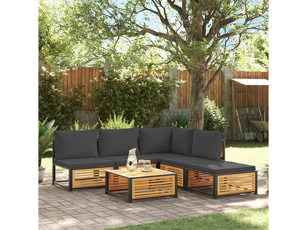 Salon de jardin avec coussins 6 pcs bois d'acacia solide