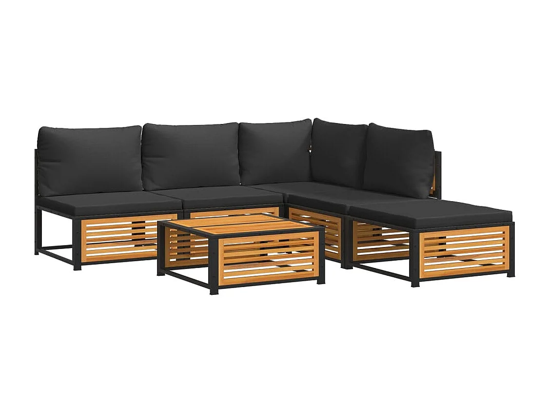 Salon de jardin avec coussins 6 pcs bois d'acacia solide