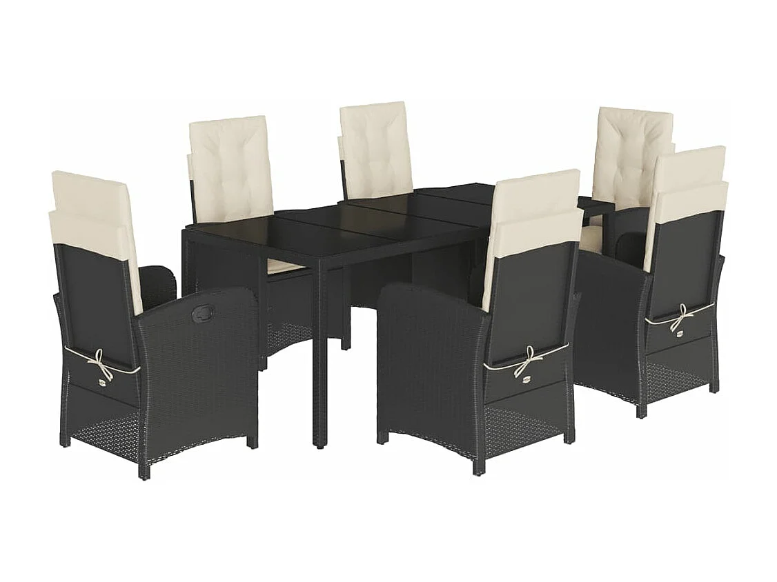 Set da Pranzo da Giardino 7 pz Nero con Cuscini in Polyrattan