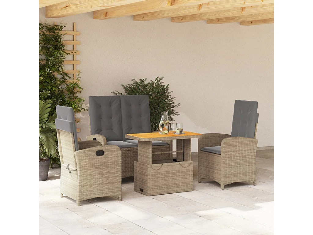 Ensemble à manger de jardin coussins 4 pcs beige résine tressée