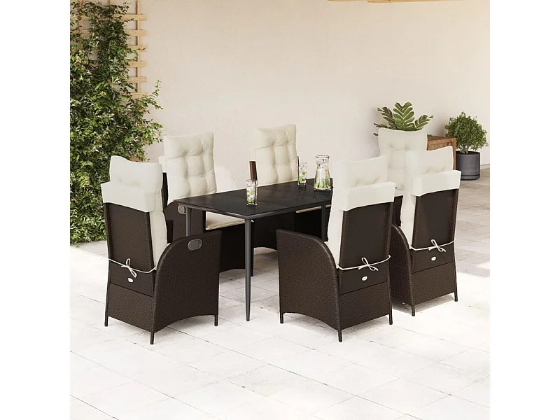 Ensemble à manger de jardin et coussins 7 pcs marron rotin