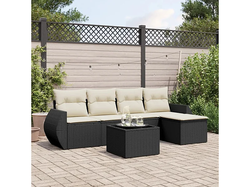 6-tlg. Garten-Sofagarnitur mit Kissen Schwarz Poly Rattan